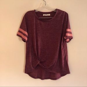Wallflower Dark Purple Short Sleeve Knotted Hem T-Shirt